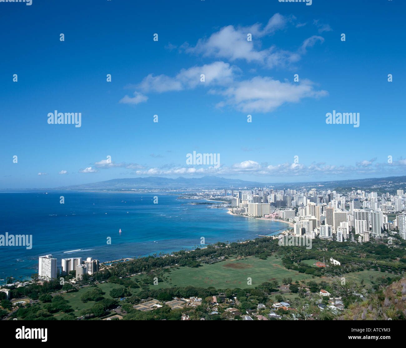 Waikiki und Honolulu Diamond Head Krater, Oahu, Hawaii, USA Stockfoto