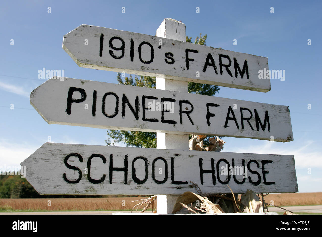 Indiana Lowell, Buckley Homestead, Schild, 1910 Farm, Pionier, ursprünglicher Siedler, Schulhaus, ländliche Geschichte, IN061007051 Stockfoto