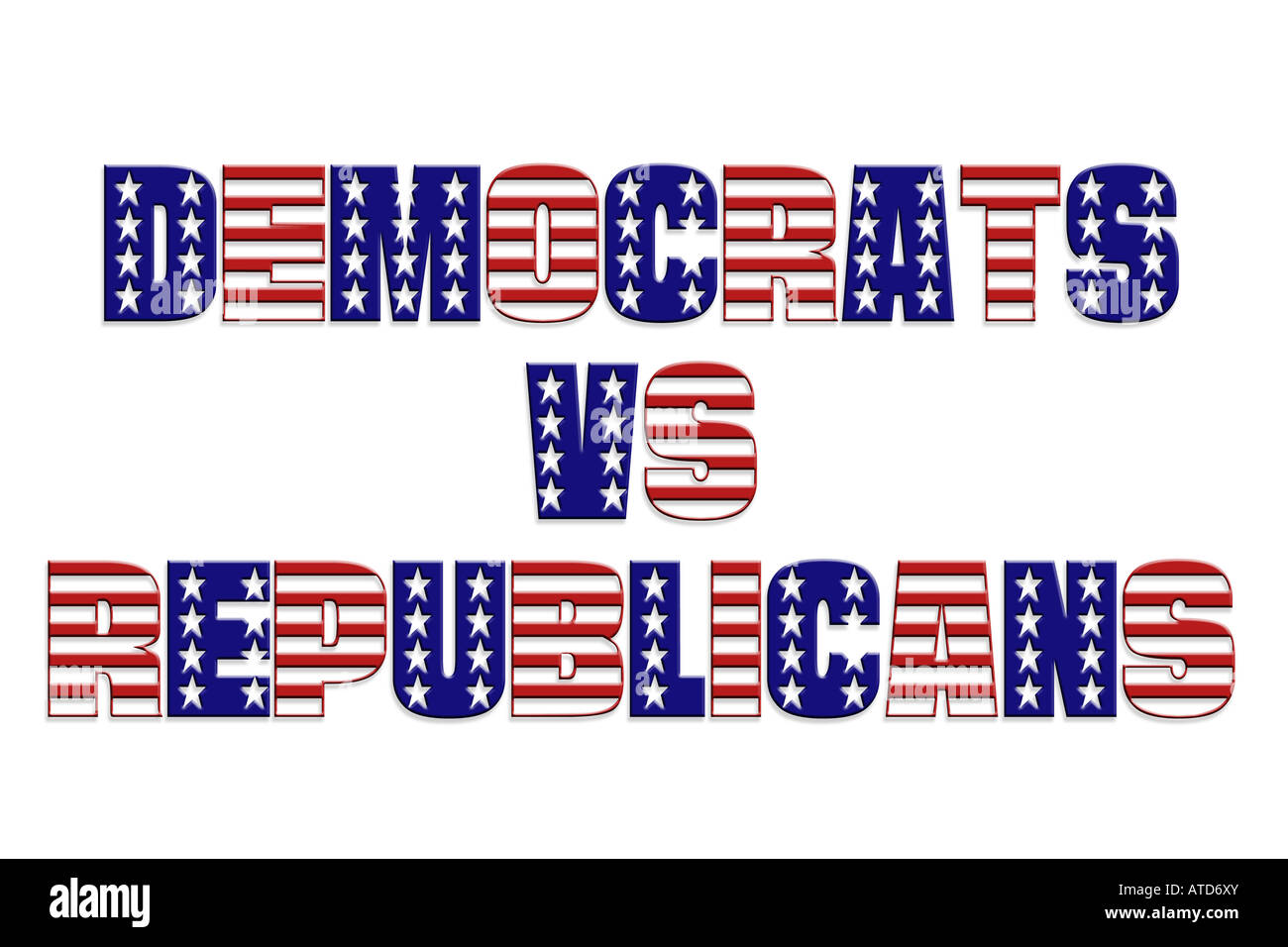 Demokraten gegen Republikaner Wörter mit überlagerten Sterne und Streifen-Muster Stockfoto