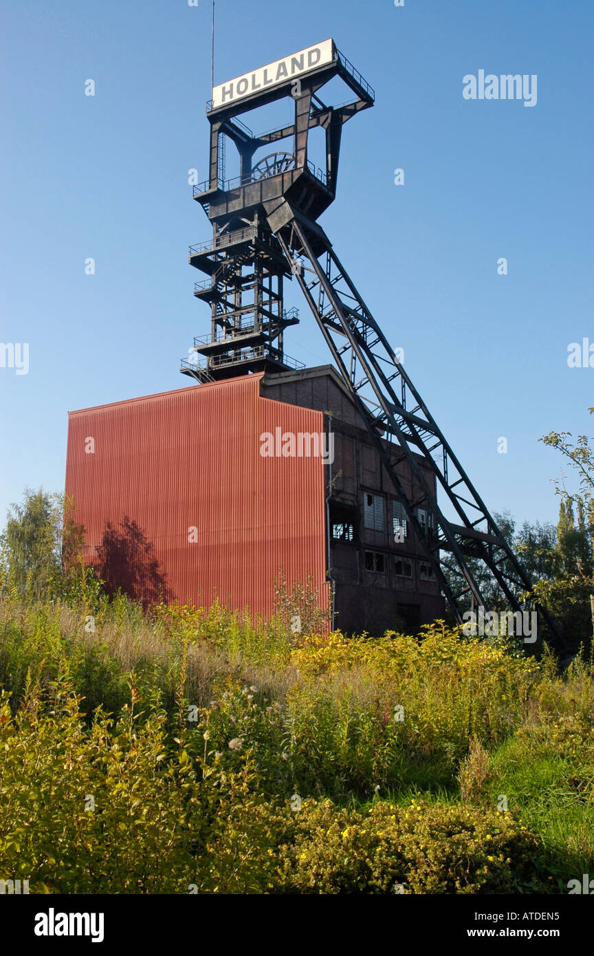 Hebezeug-Rahmen in der ehemaligen mine Holland, Bochum Wattenscheid, Nord Rhein Westfalen, Deutschland Stockfoto