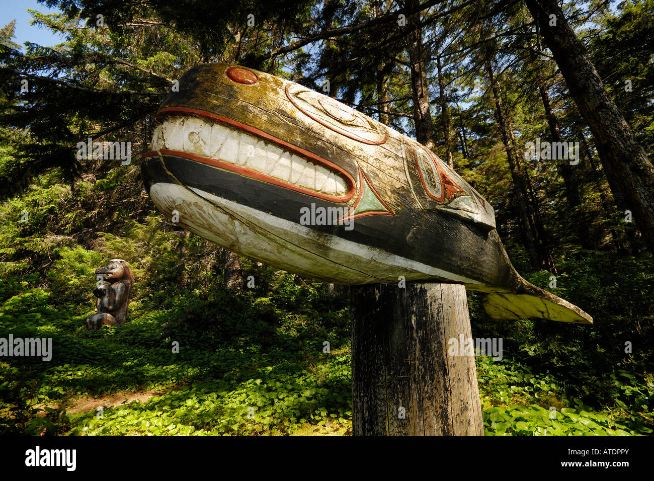 Totempfähle Prince Of Wales Island Inside Passage Alaska Stockfoto