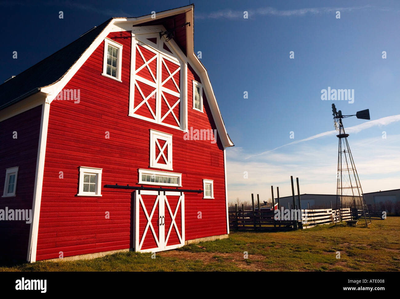 Rote Scheune, North Battleford, Saskatchewan, Kanada Stockfoto