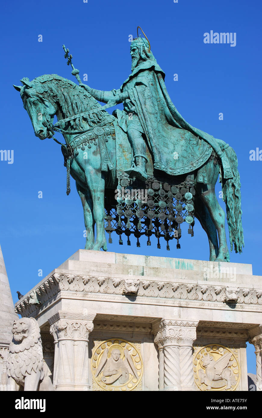 Statue von St.Stephen, Fischerbastei, das Burgviertel, Buda, Budapest, Ungarn Stockfoto