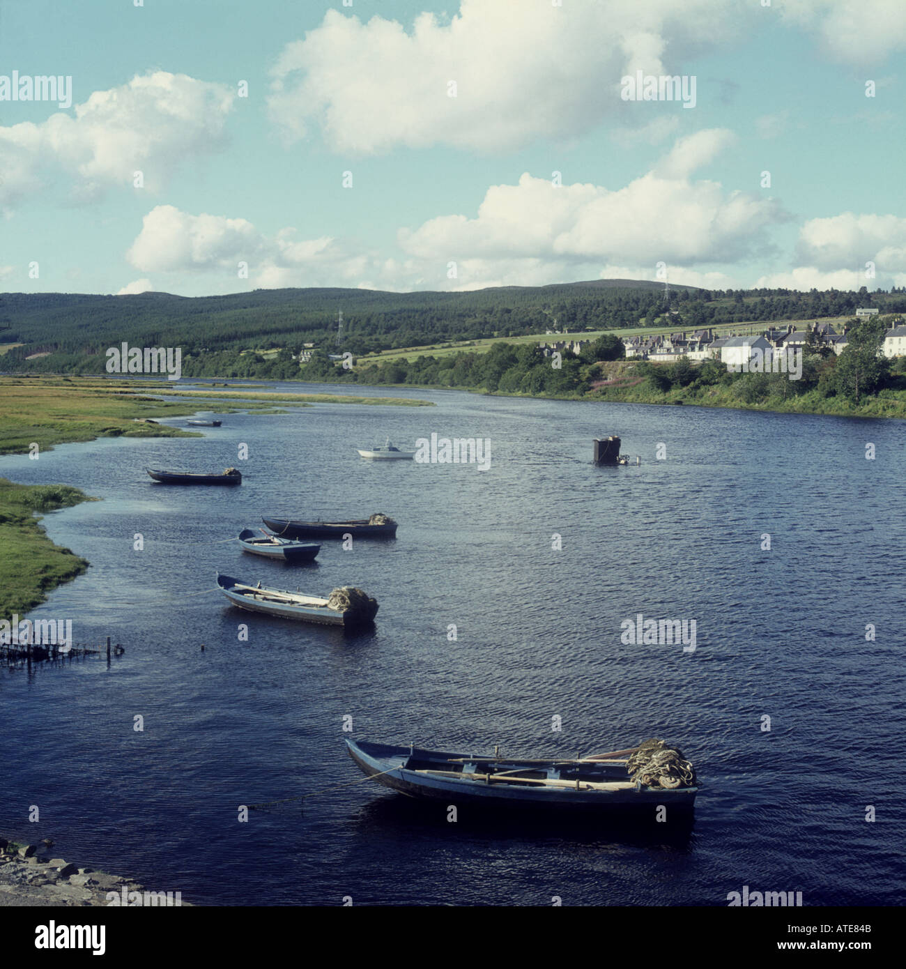 Lachs Net Angelboote/Fischerboote in Bonar Bridge Schottland Stockfoto