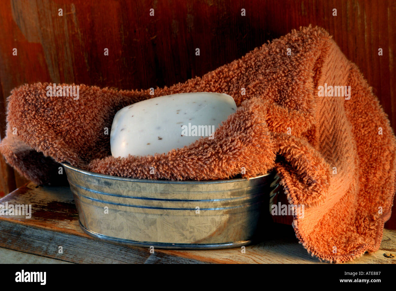 Soapdish und Waschlappen Stockfoto