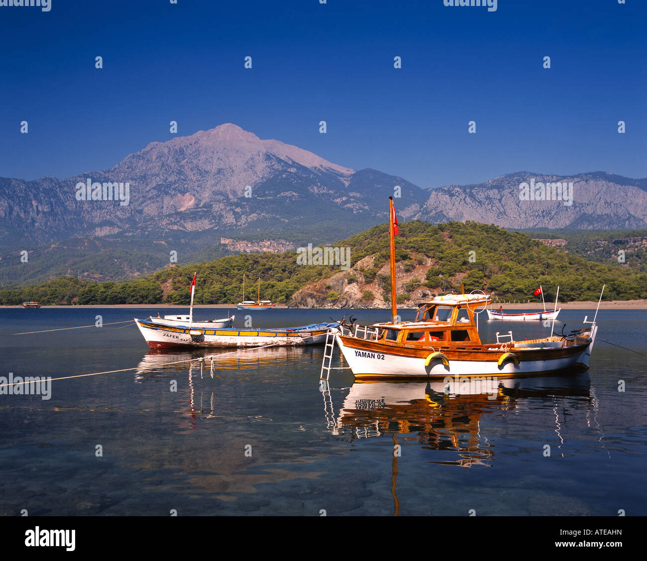 Boote in Phaselis Antalya Türkei Stockfoto