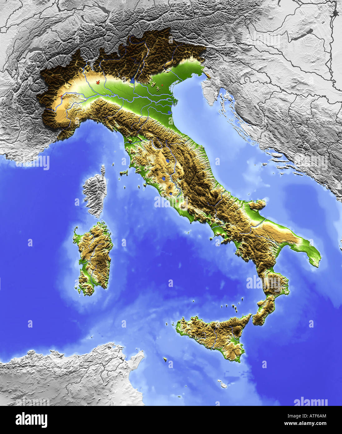 Reliefkarte von Italien Stockfoto