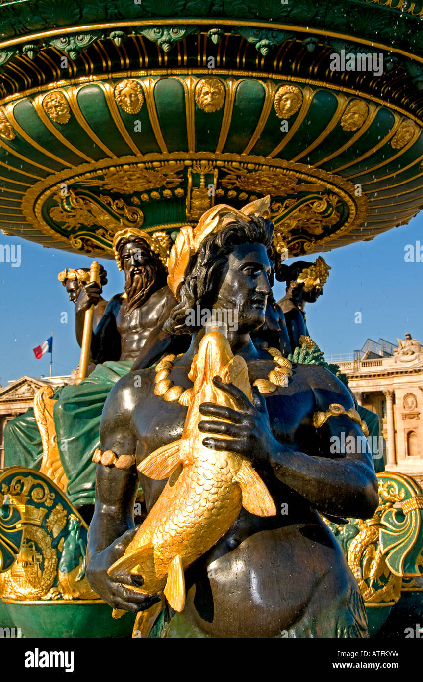 Brunnen auf der Place De La Concorde Paris Frankreich Stockfoto