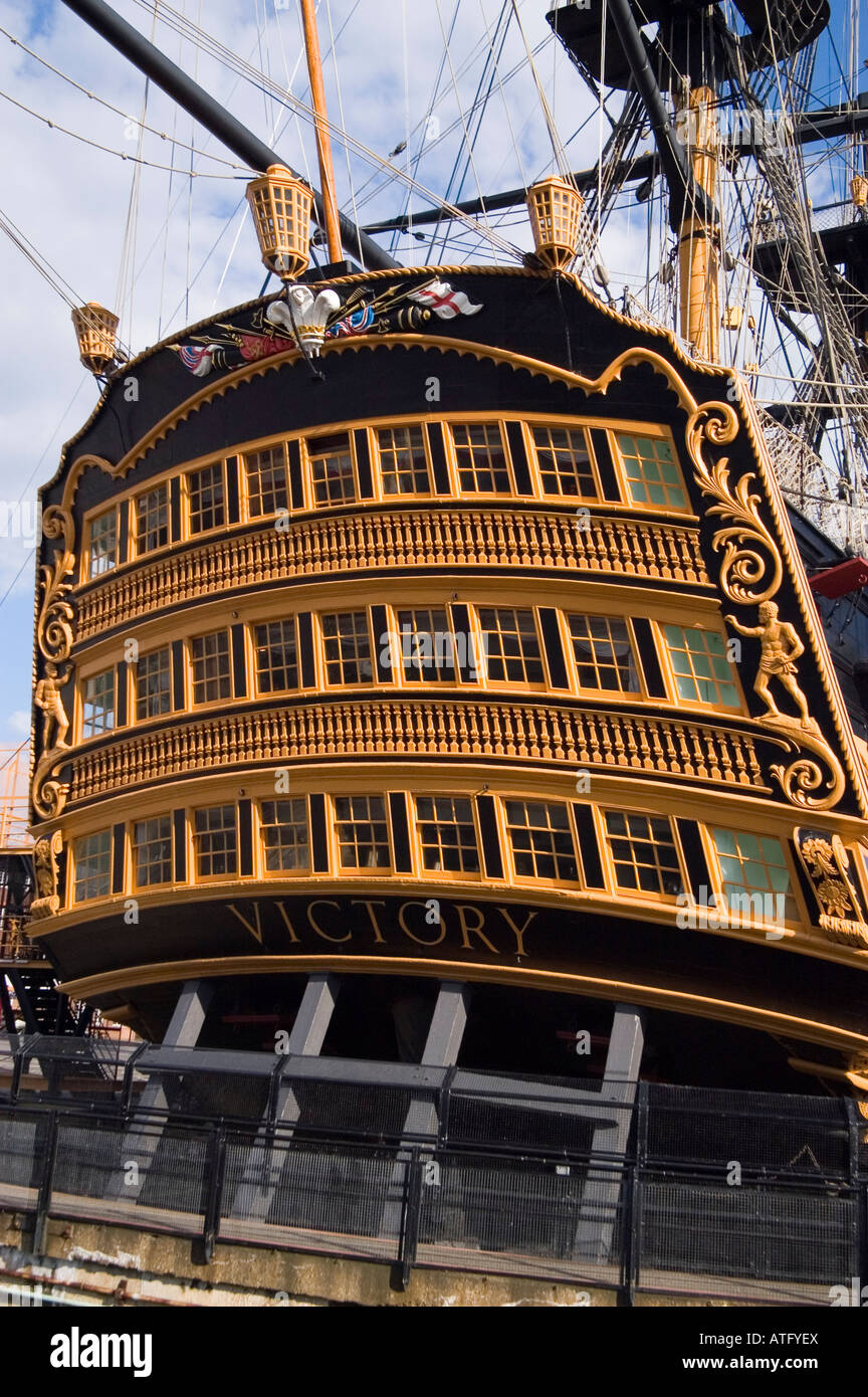 Das Heck der HMS Victory in Portsmouth Stockfoto