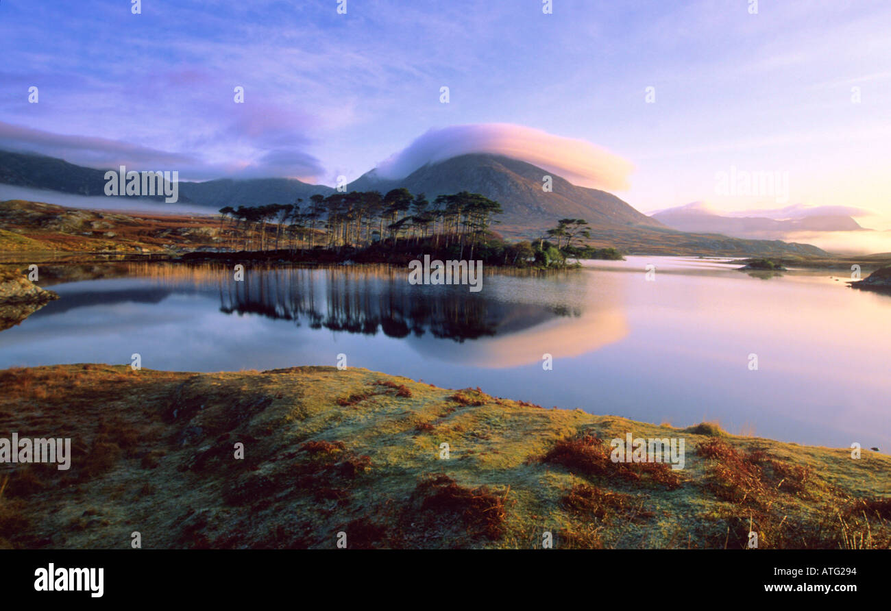 Am frühen Morgennebel Derryclare See Connemara Stockfoto