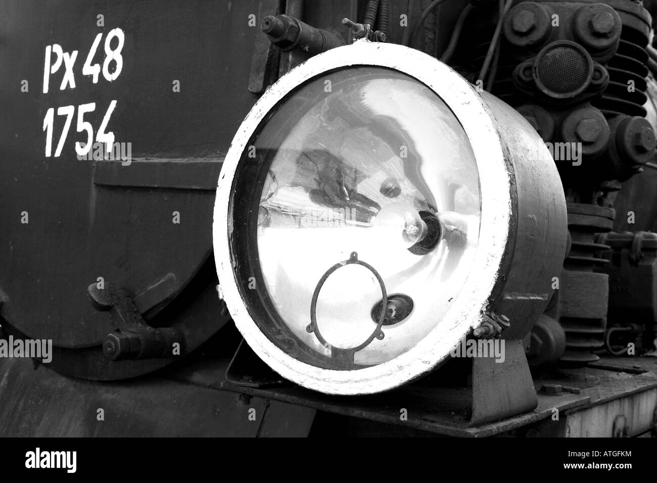 Reflektor der Schmalspur-Dampf-Lokomotive Px48 Motor Stockfoto