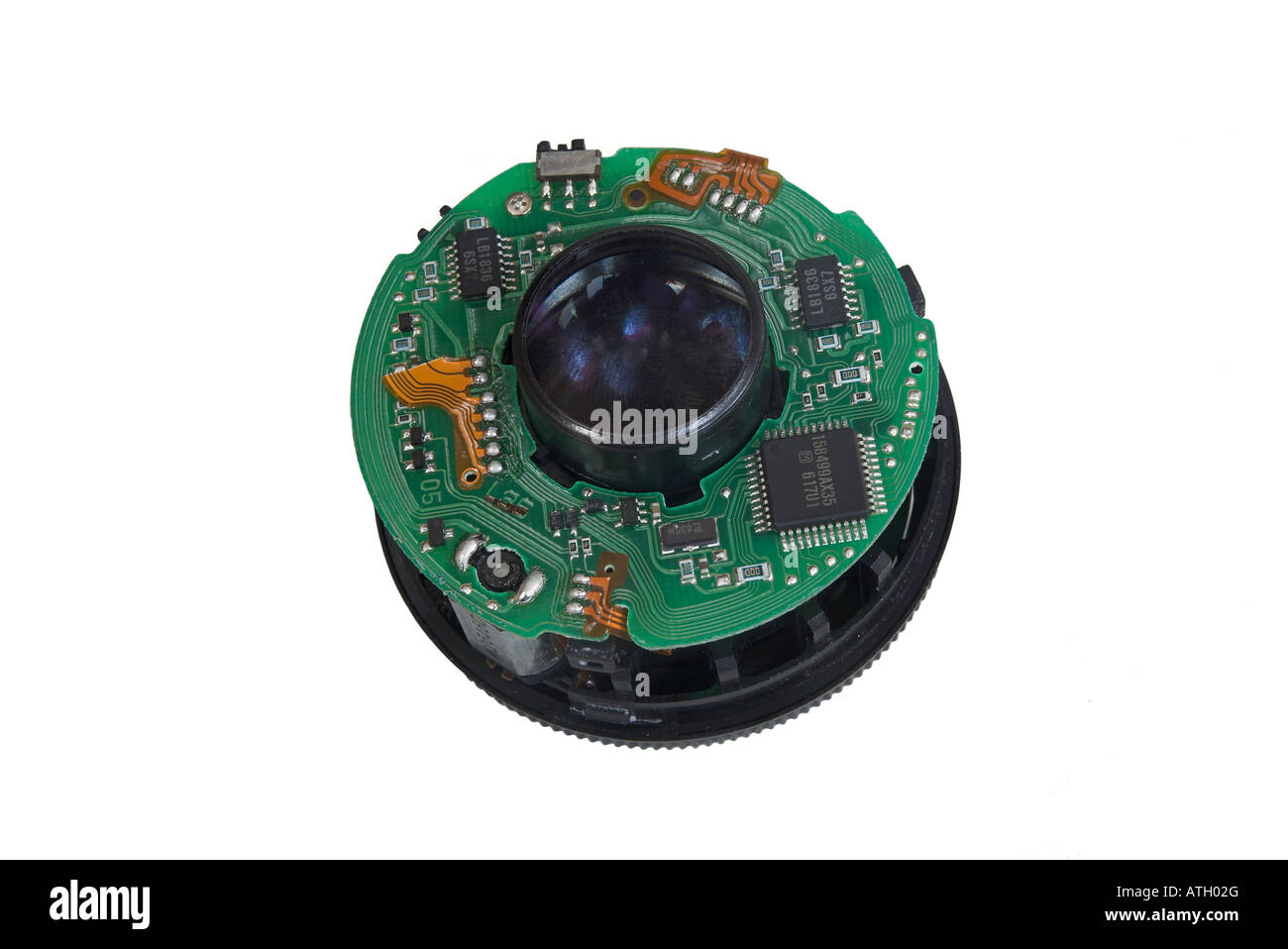 interne Elektronik in einem Canon-Objektiv Stockfoto