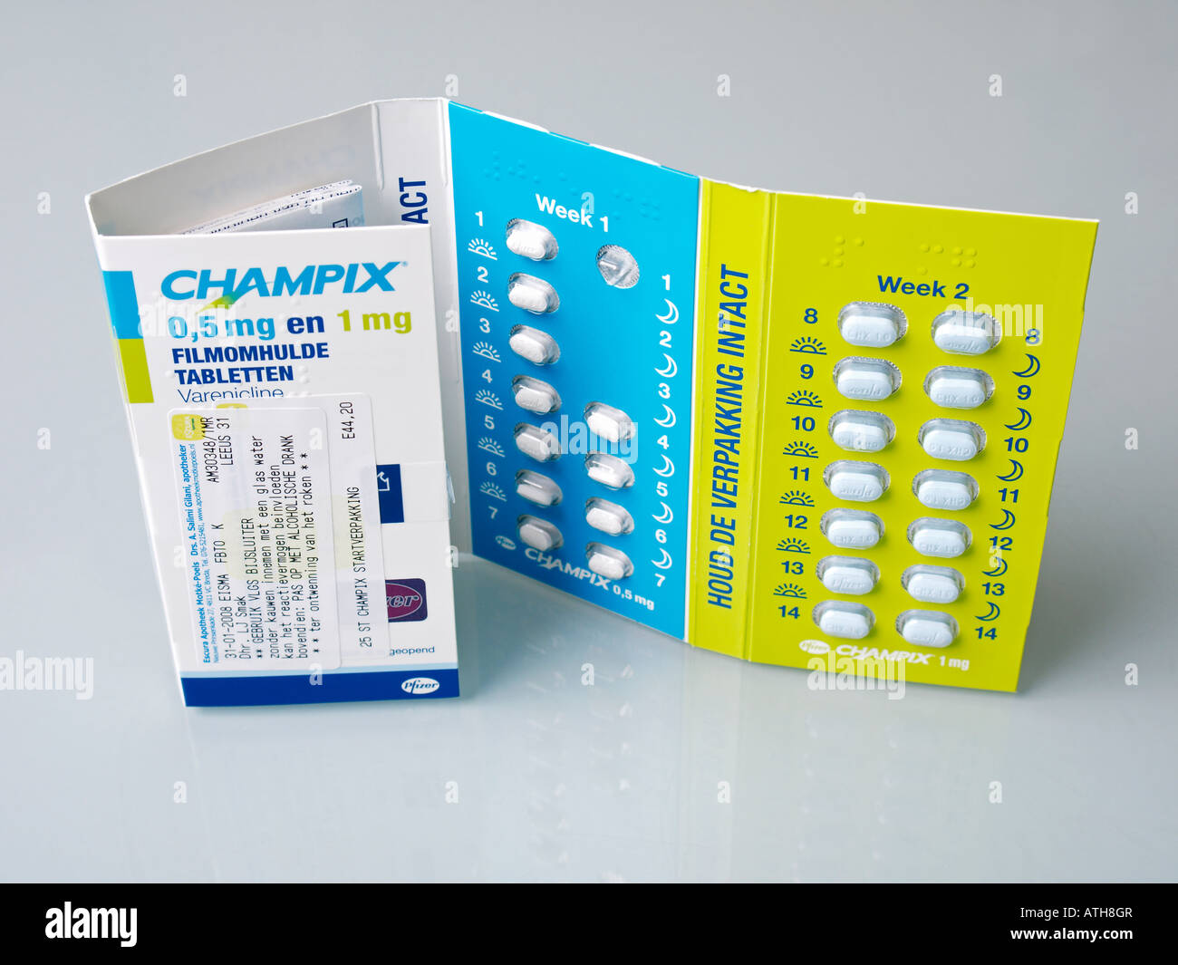 Champix Pfizer Verpackung eine neue Medizin Droge zu Rauchen aufhören Stockfoto