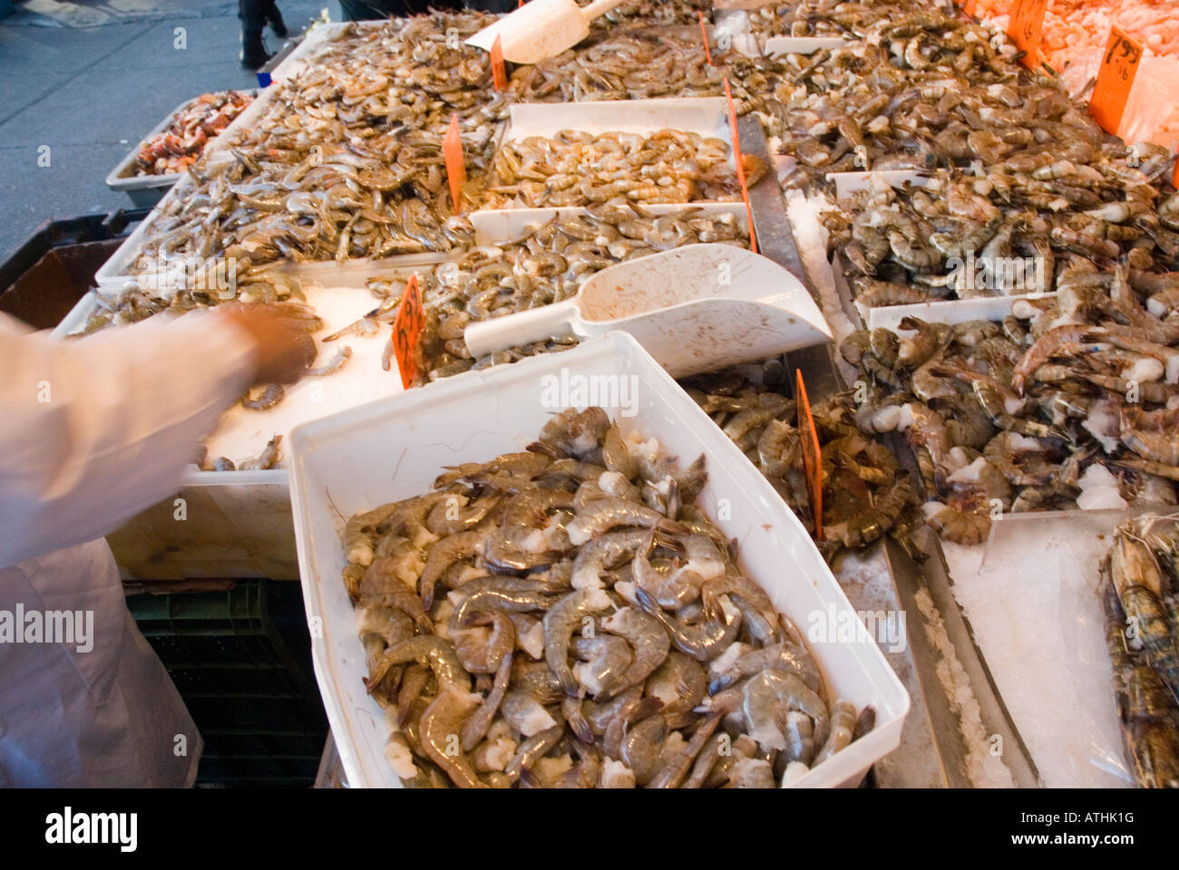 Outdoor-Fischmarkt in Chinatown in New York City Stockfoto