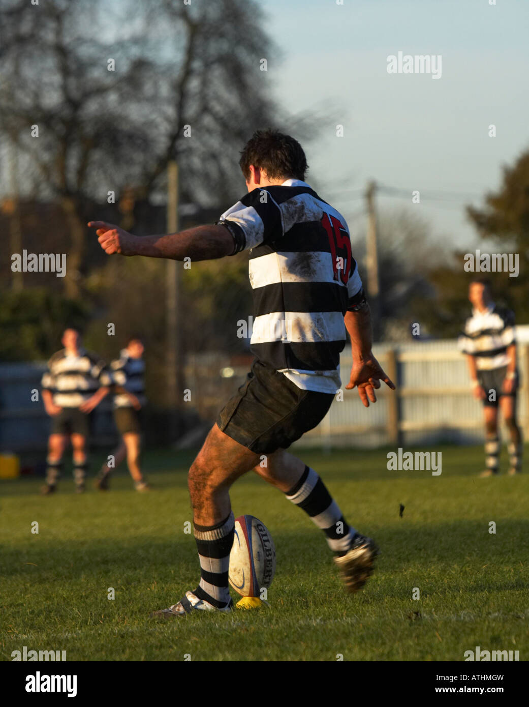 Rugby-Spieler munter ball Stockfoto