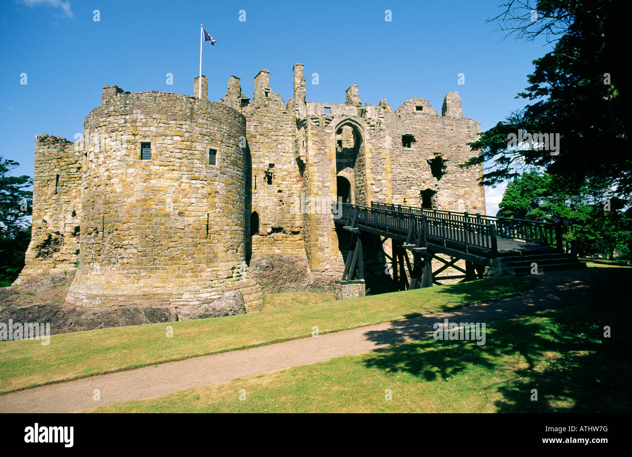 Mittelalterliche Dirleton Castle in der Nähe von Edinburgh in Lothian Region von Schottland, UK Stockfoto