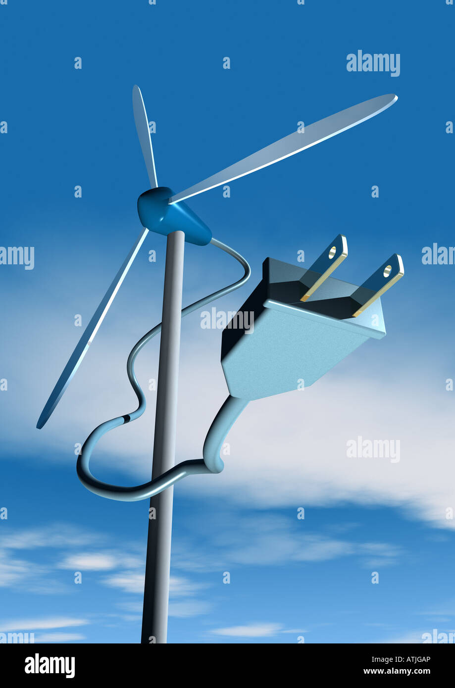 Windmühle Netzstecker Windkraftanlage Stecker Stockfoto