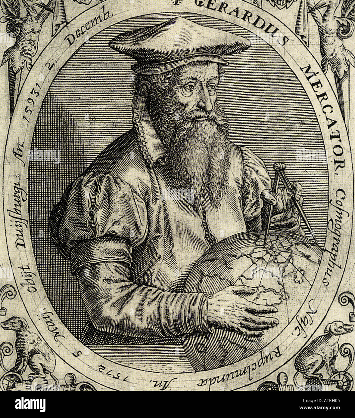 GERARDUS MERCATOR 1512 bis 1594 flämischen Kartographen, die die Idee eines zylindrischen Plans zur Karte der ganzen Welt eingeführt Stockfoto
