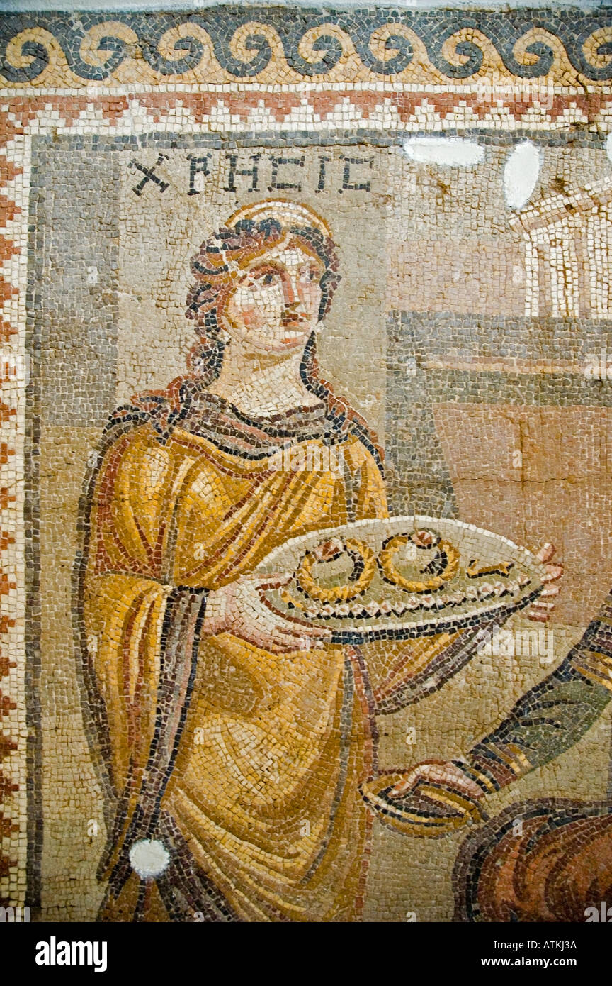 Mosaik von Chresis, ein Gefangener des Agamemnon, aus Harbiye, Daphne, vierten Jahrhundert n. Chr.. Hatay Museum, Antakya, Türkei, dem Nahen Osten. Stockfoto