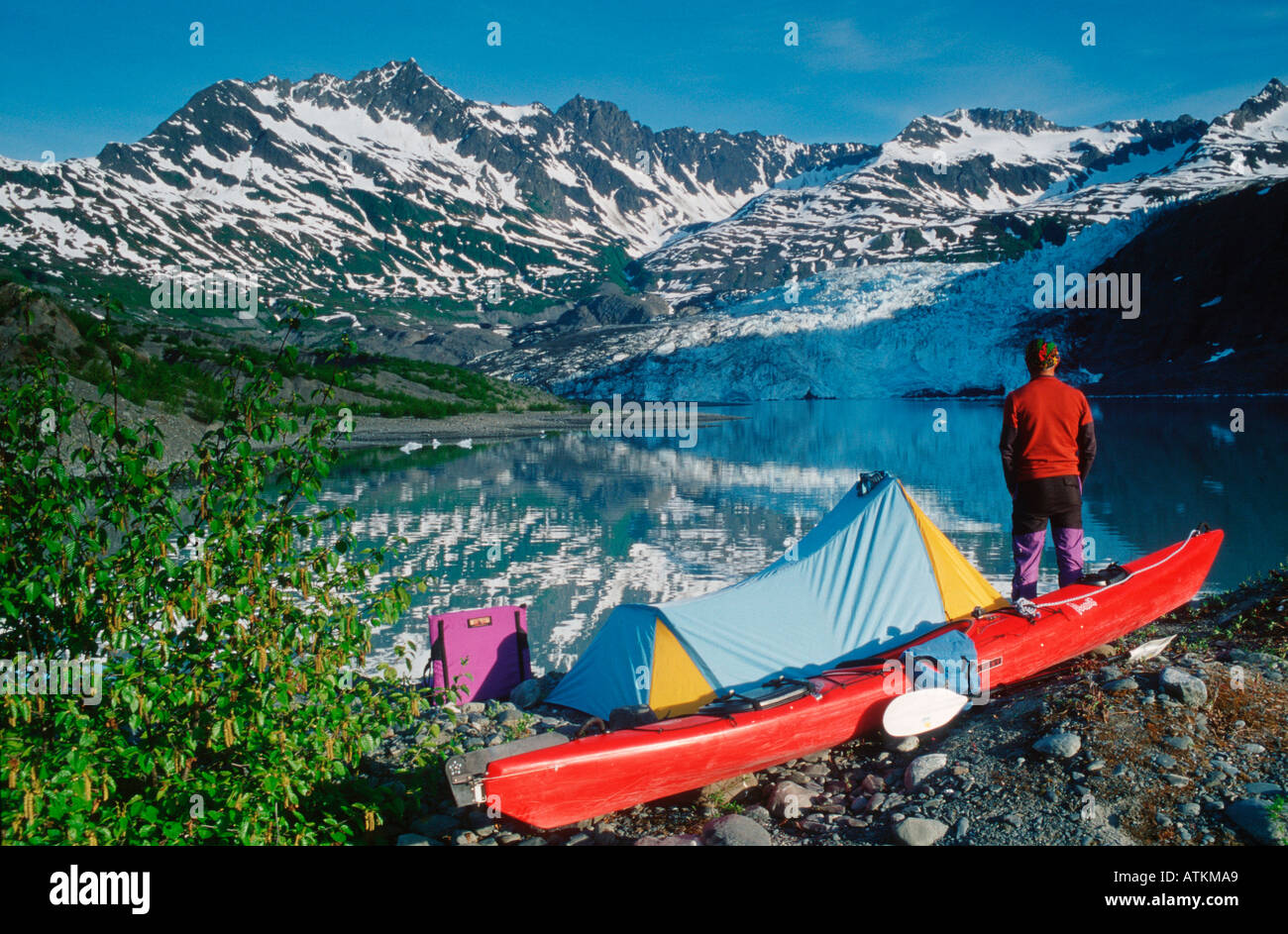 Camping in der Nähe von Shoup Gletscher / Camping am Shoup-Gletscher Stockfoto