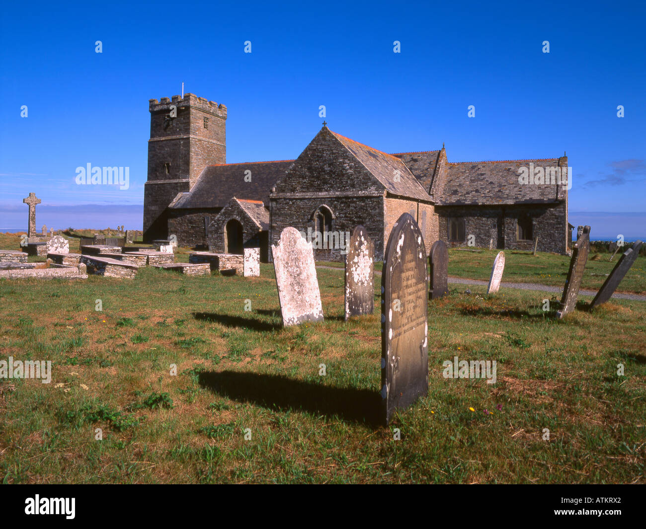 Pfarrei Kirche von St.Materiana auf Glebe Klippe auf Tintagel Cornwall England Stockfoto