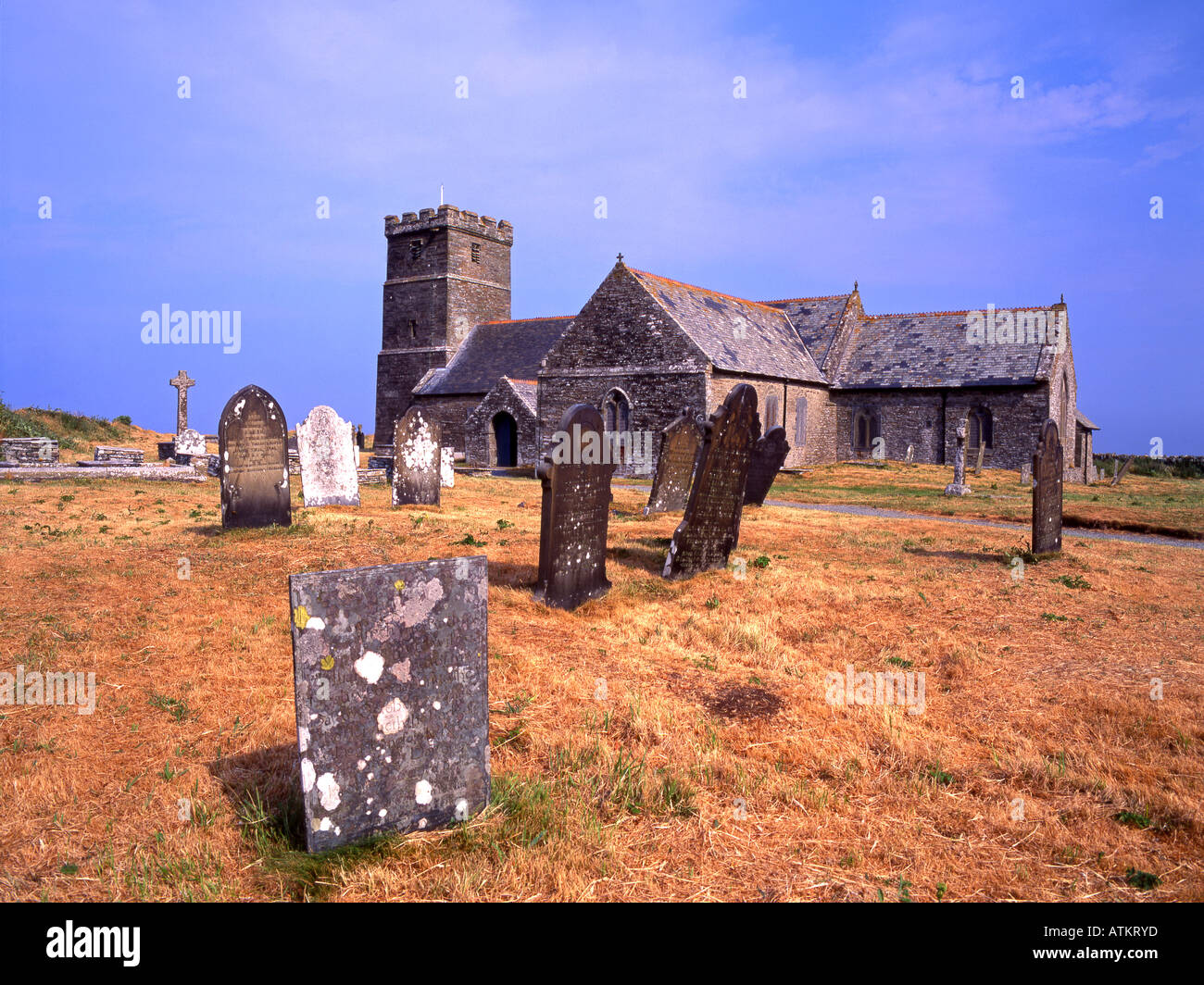 Pfarrei Kirche von St.Materiana auf Glebe Klippe auf Tintagel Cornwall England Stockfoto