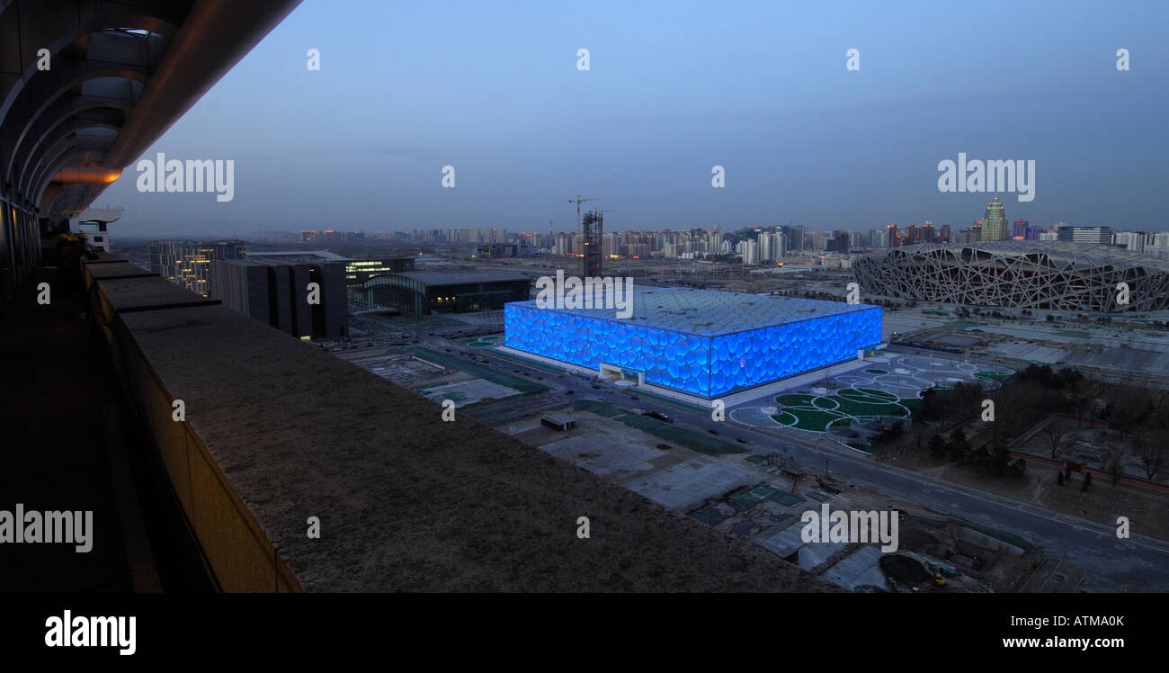 Nationales Schwimmzentrum und Nationalstadion für die Olympischen Spiele 2008 in Peking.  29. Februar 2008 Stockfoto