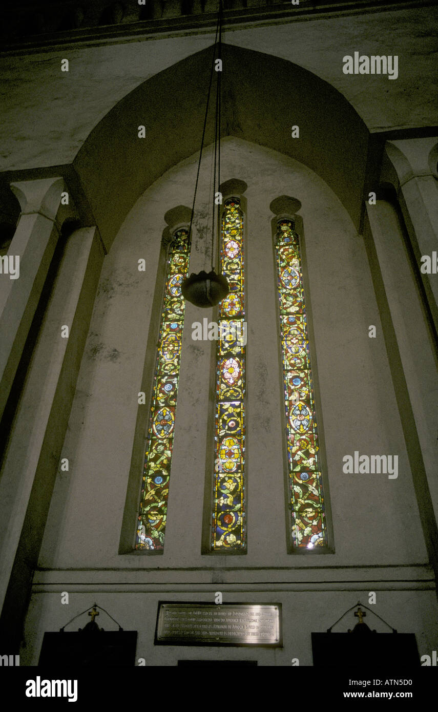 Ein Denkmal Fenster innerhalb der anglikanischen Kathedrale Kirche Christ Sansibar Tansania Ostafrikas Stockfoto