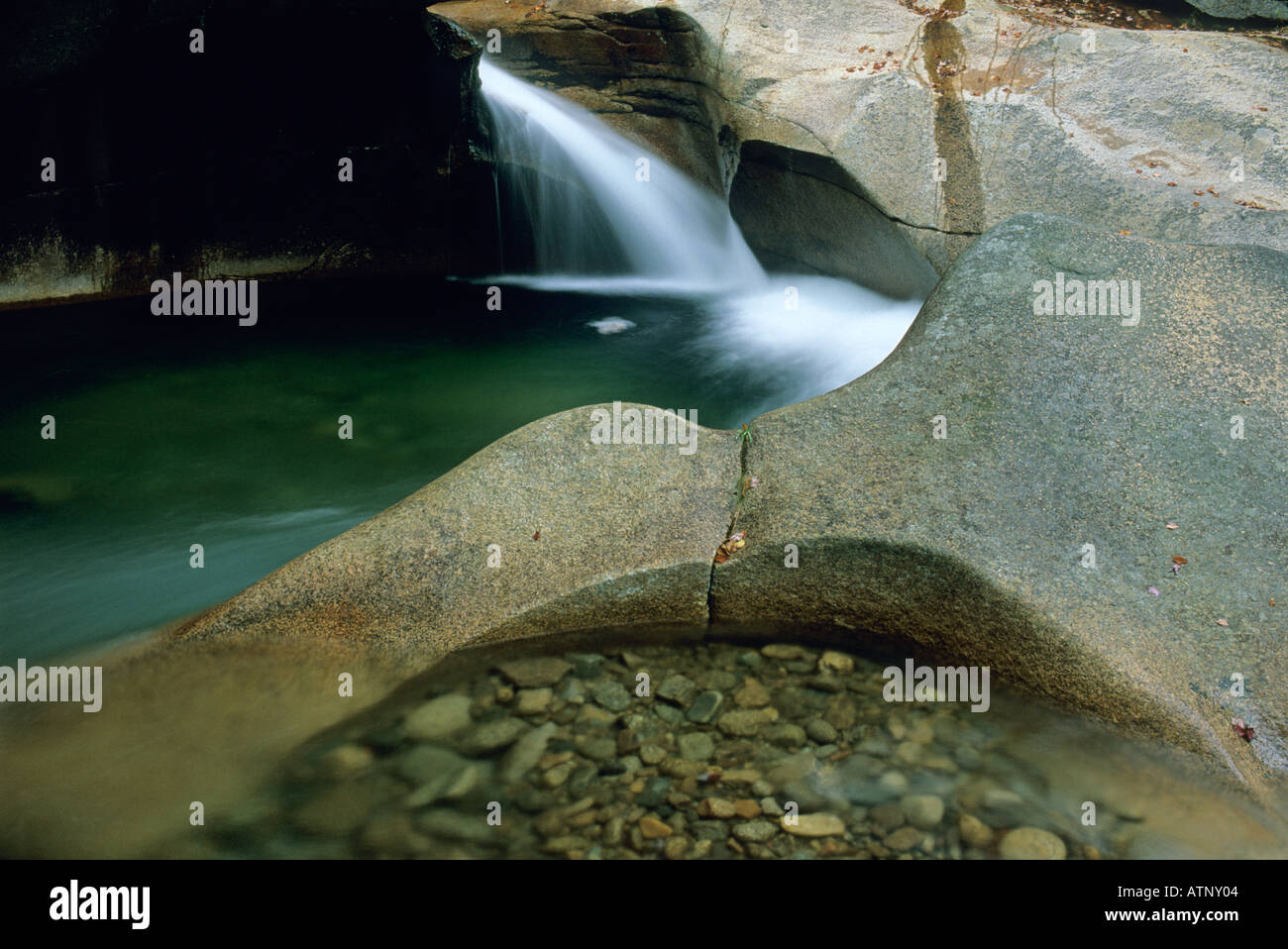 USA NEW HAMPSHIRE White Mountains, Franconia Notch, das Becken, Pemigewasset River. Stockfoto