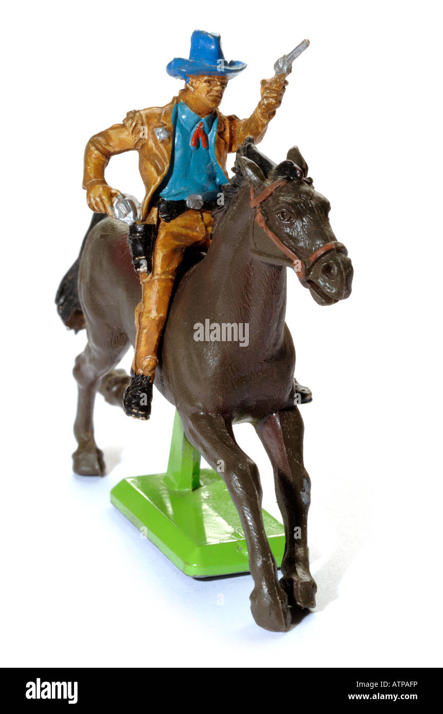 Retro-Pferd und Cowboy Plastikspielzeug Stockfoto