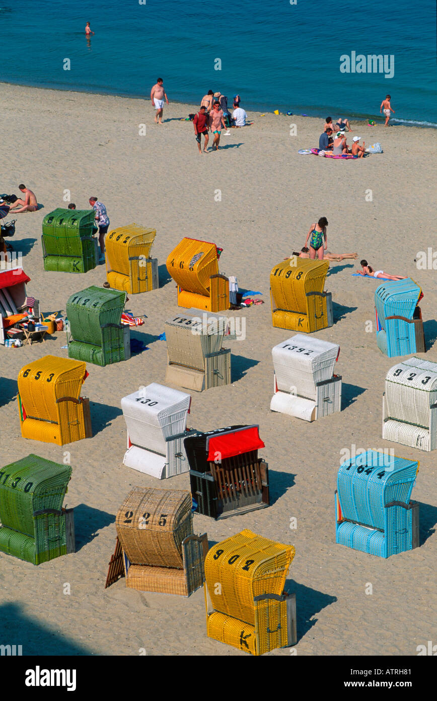 Wicker Strandkörbe / Wyk auf Föhr Stockfoto