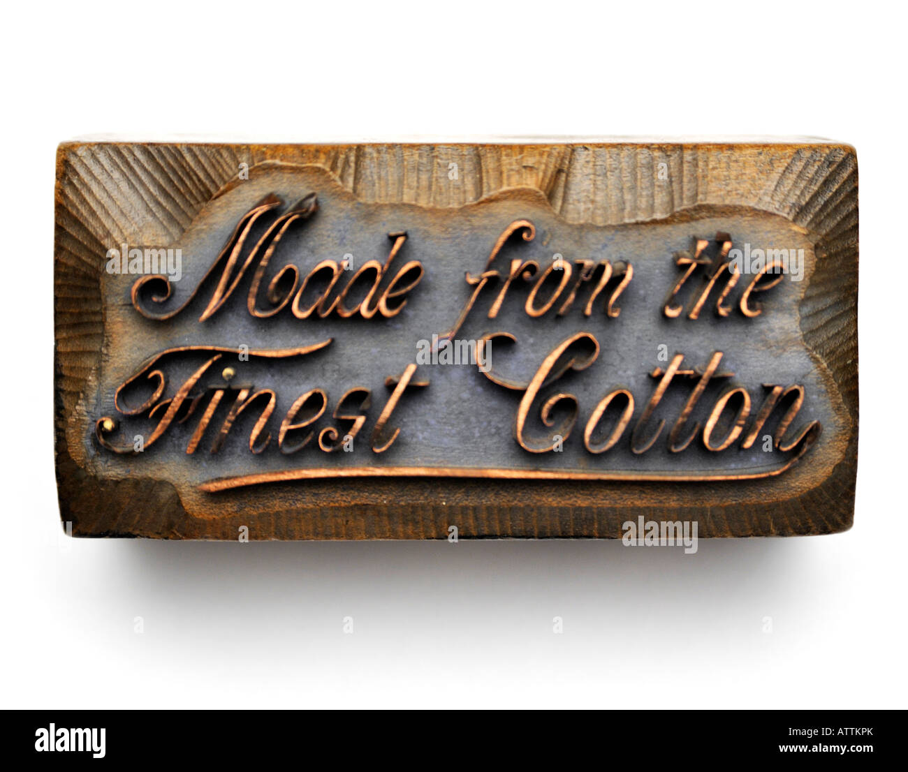 Zink und Holz Drucken Block Platte gedreht Digital seitlich Made aus feinster Baumwolle Stockfoto