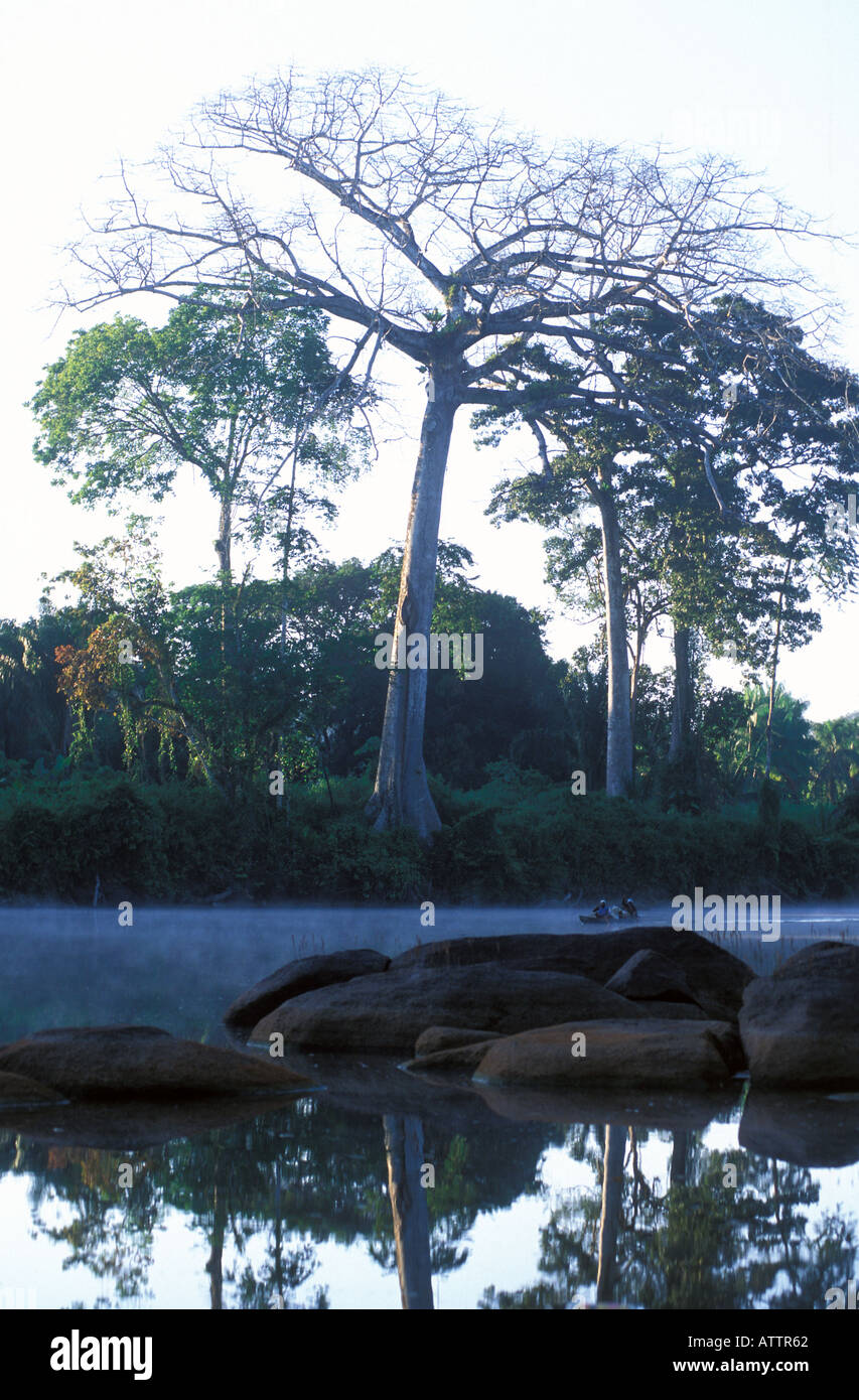 Kumalu Saramaccans in einem ausgegraben Kanu auf dem Fluss Rio Pikin Stockfoto