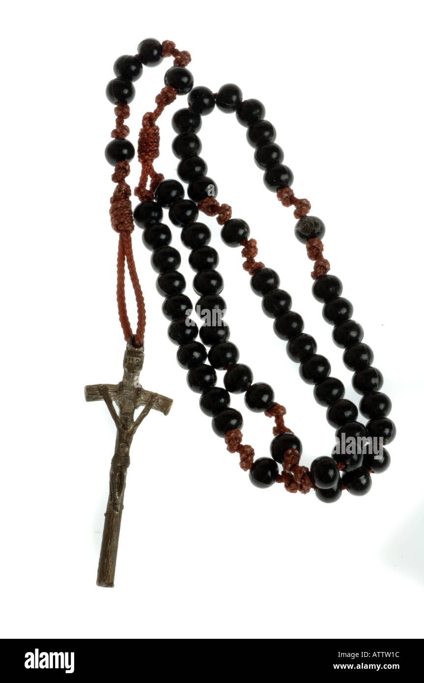 Rosenkranz, Rosenkranz, Rosenkranz zeigt Jesus am Kreuz Stockfoto