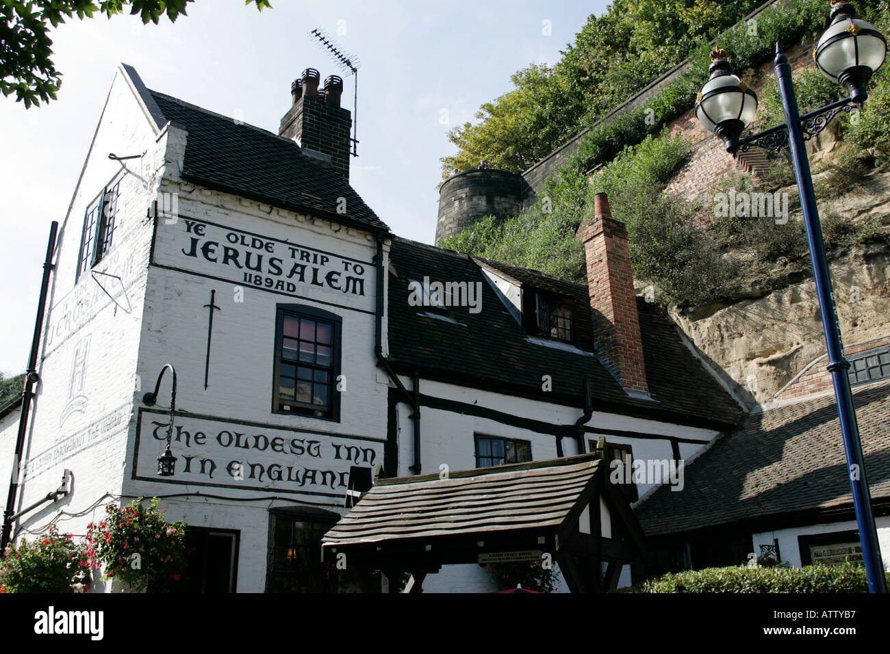 Ye Olde Reise nach Jerusalem ältesten Gasthaus in England Kneipe Burg Straße Nottingham England unter Burgfelsen Stockfoto