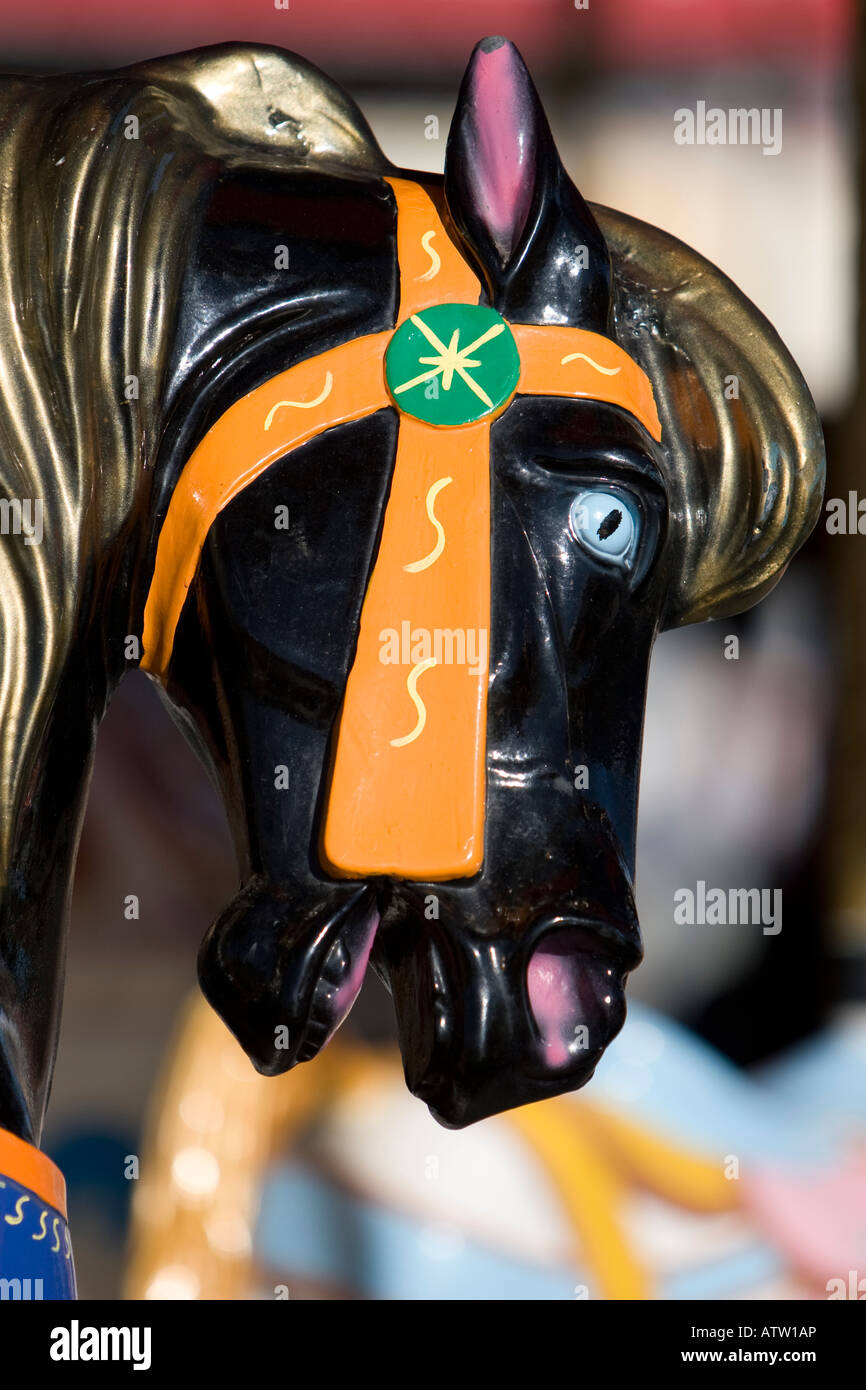 Schwarzen Karussell-Pferd am Karneval in den Vereinigten Staaten Stockfoto