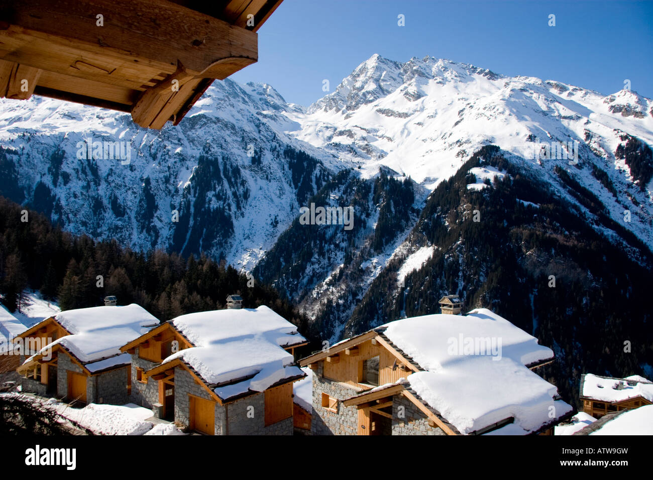 Tal der Tarentaise und Sainte-Foy Skigebiet in den französischen Alpen Nordfrankreich Stockfoto