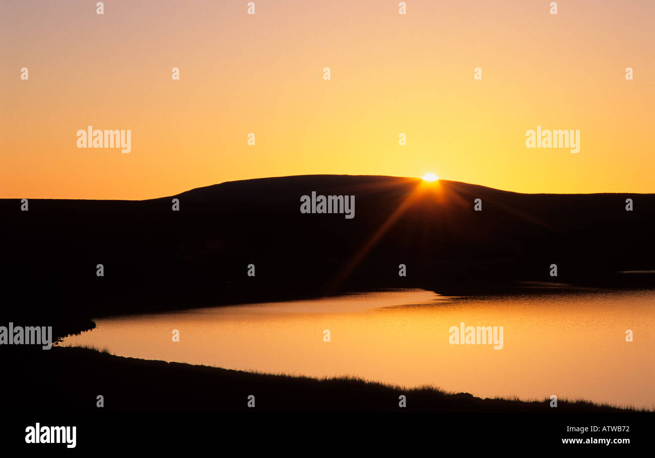 Glaslyn, ein See in der Nähe von Plynlimon, bei Sonnenuntergang Stockfoto