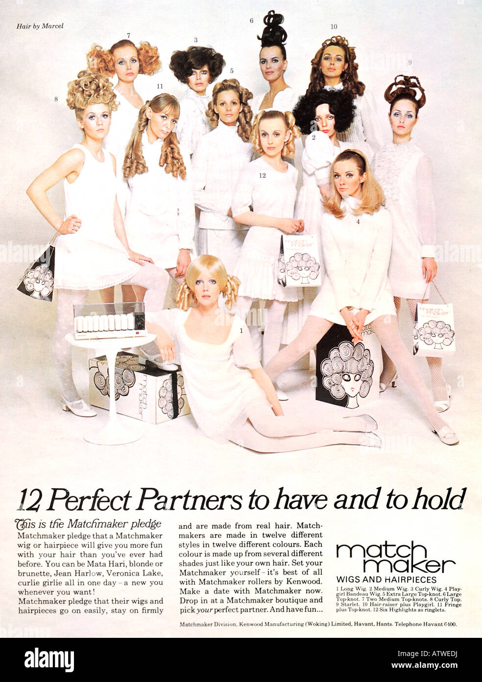 1960er Jahre Nova Magazin Oktober 1968 Werbung für Match Maker Perücken und Haarteile für nur zur redaktionellen Verwendung Stockfoto