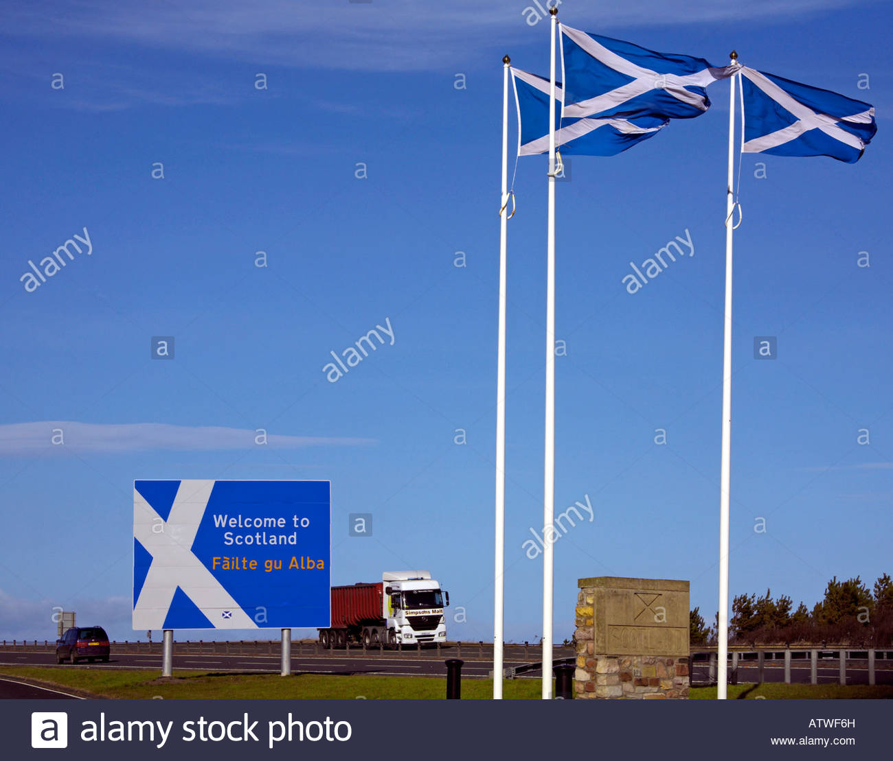 Herzlich Willkommen in Schottland Wegweiser Stockfoto