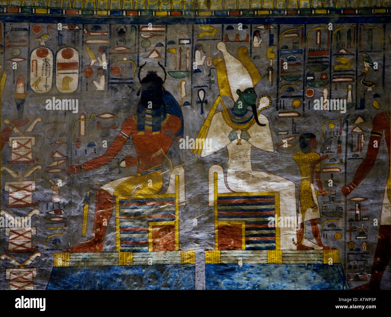 Gemälde von Gott Khepri große Skarabäus innen Grab Wandbild Tal der Könige-Luxor-Ägypten-Nordafrika Stockfoto