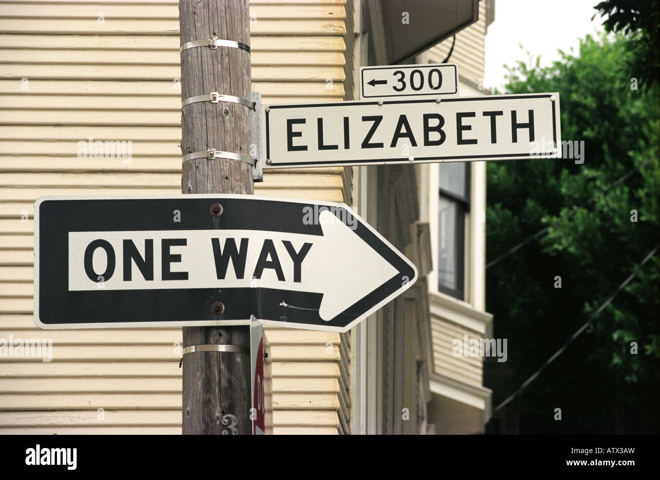 One way Sgn neben ein Zeichen, dass Elizabeth sagt Stockfoto