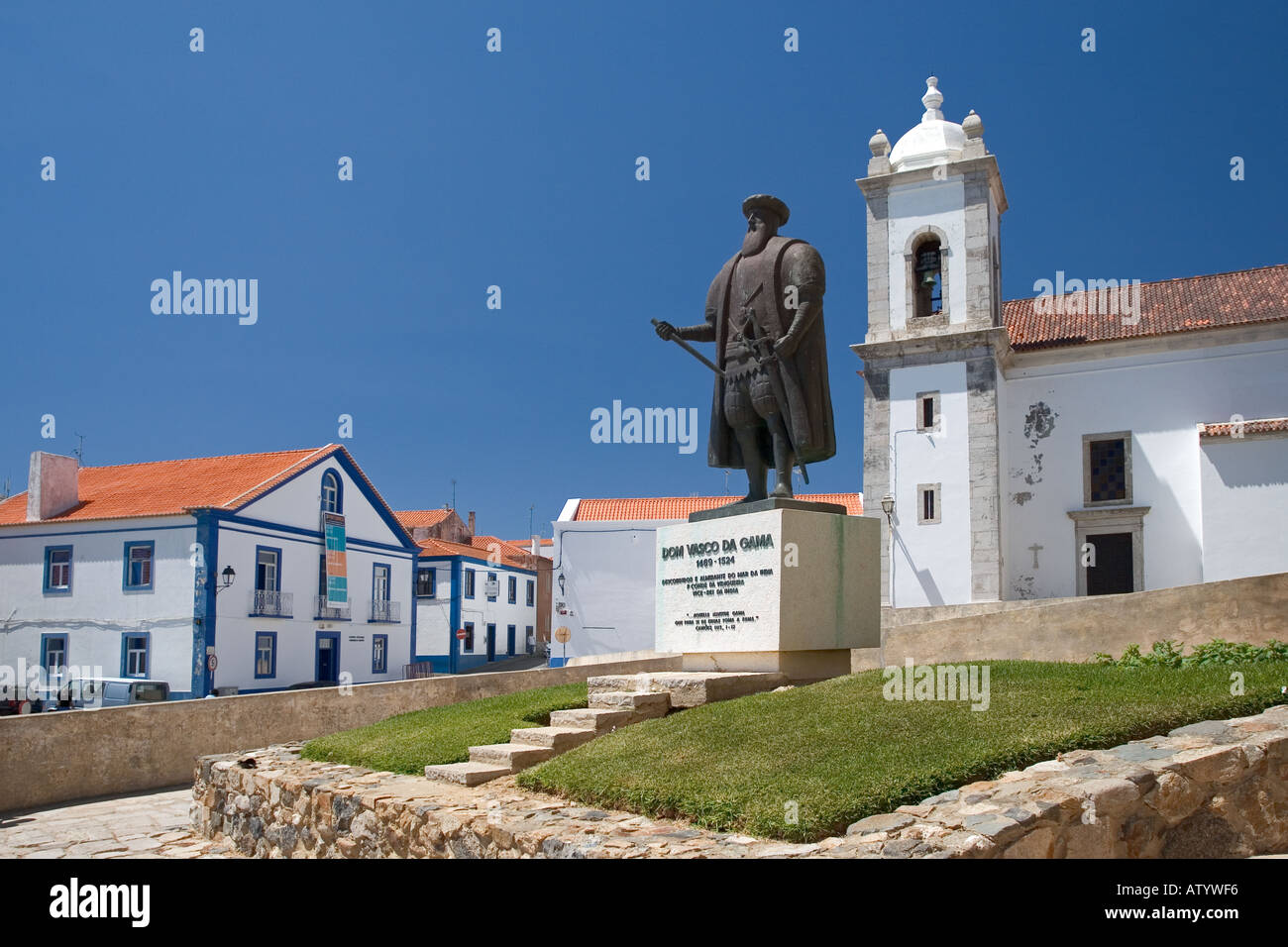 Statue von Dom Vasco Da Gama Sines Portugal Stockfoto