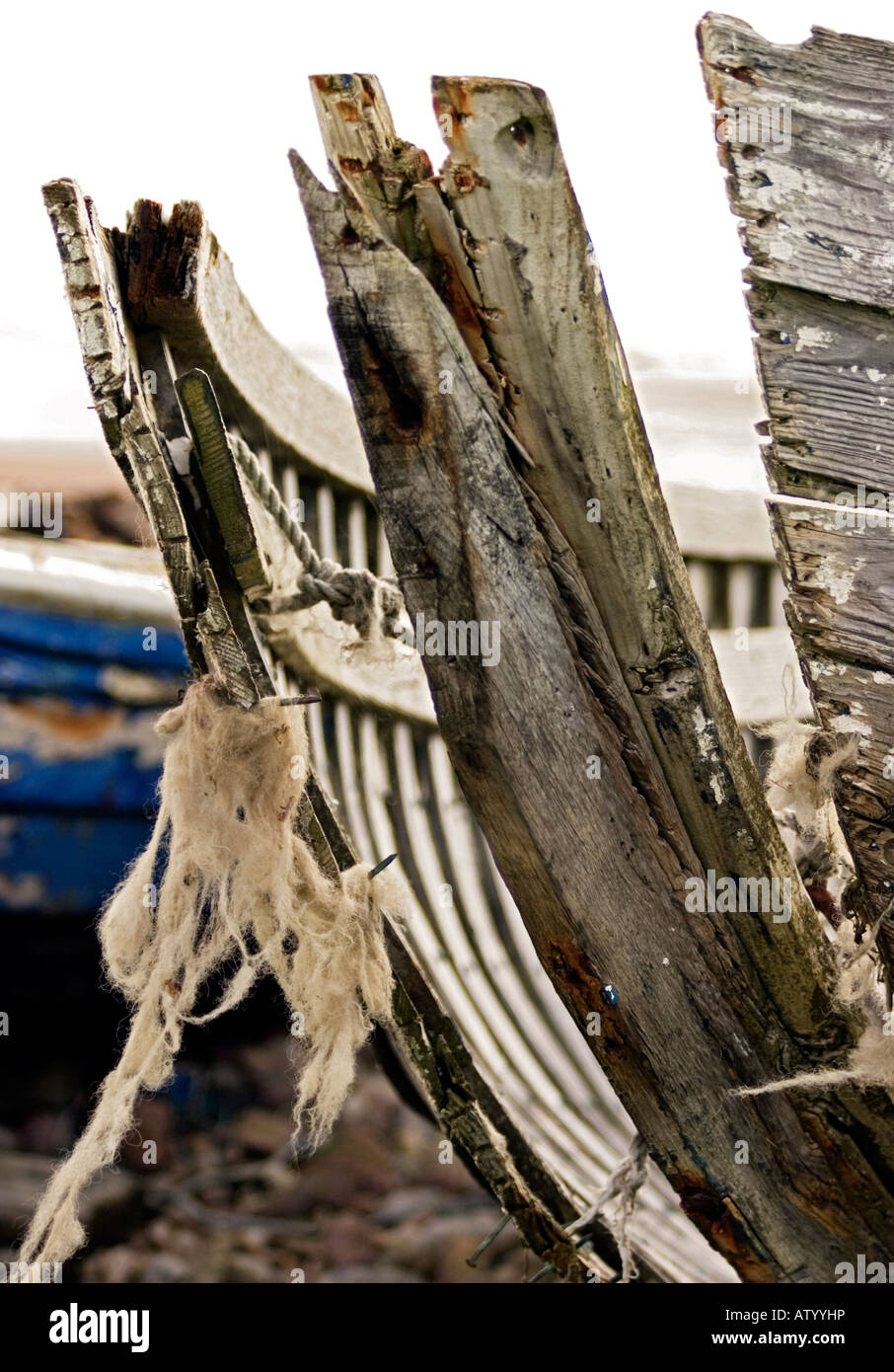 Nahaufnahme des zerstörten Boot, Schottland, UK Stockfoto