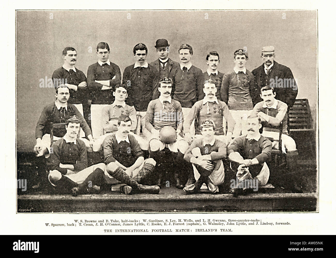 Die irische Mannschaft captained durch EJ Forrest, die England in Blackheath schlug Irland Rugby Team 1894 Foto Stockfoto