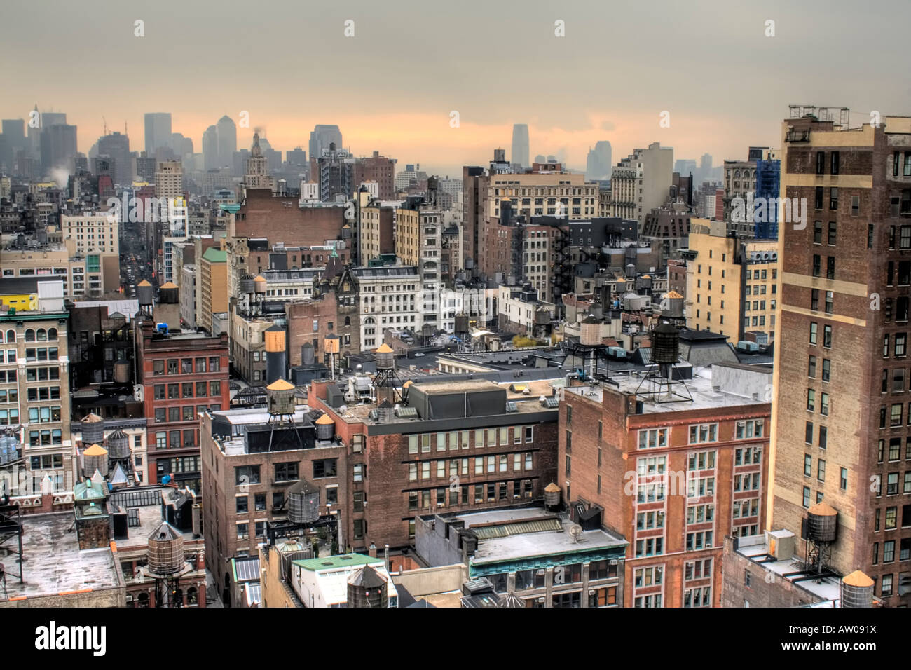 Blick auf Gebäude von Manhattan.  Blick nach Süden, Südwesten. NEW YORK, USA Stockfoto