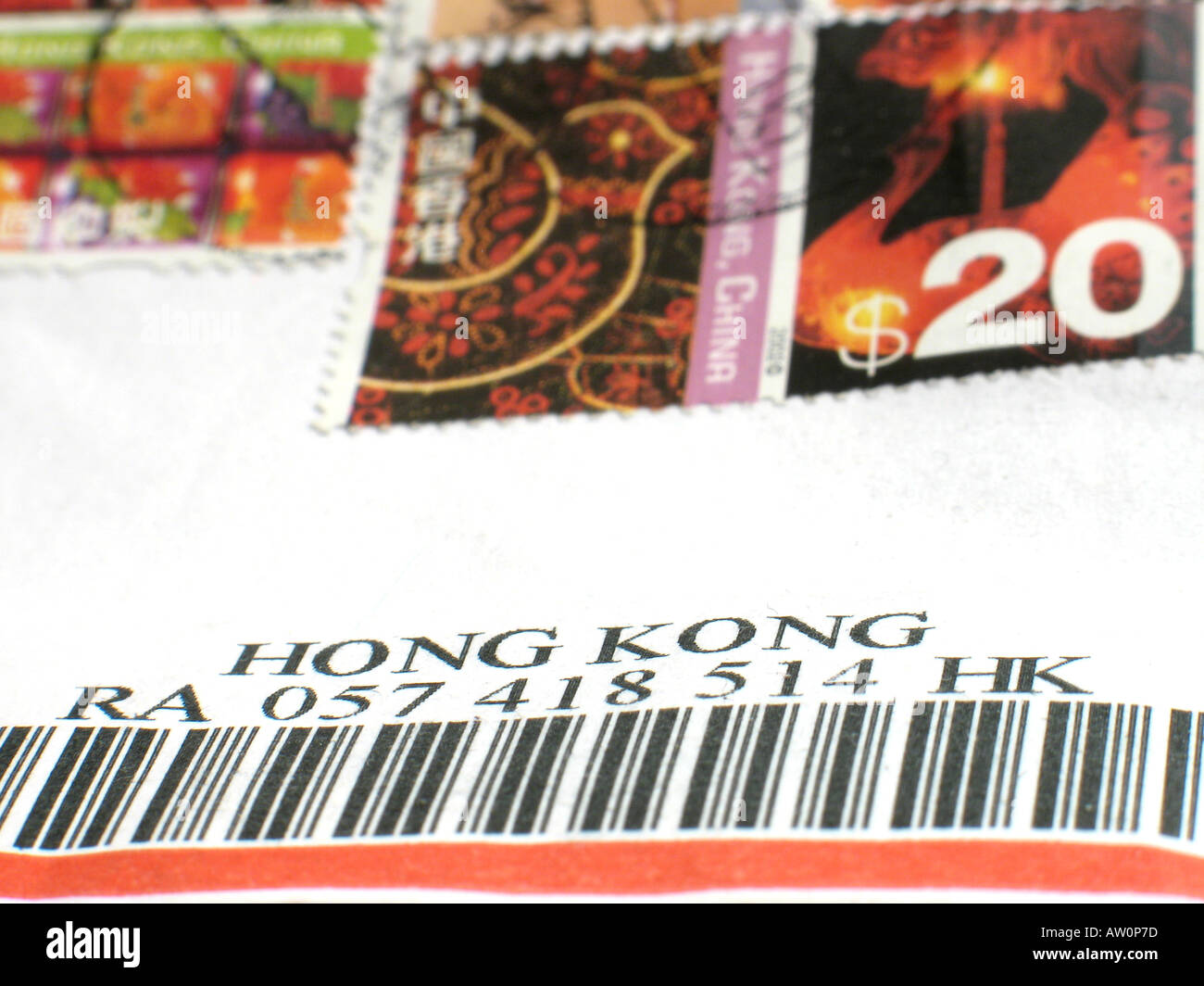 Brief aus Hong Kong mit Barcode Stockfoto