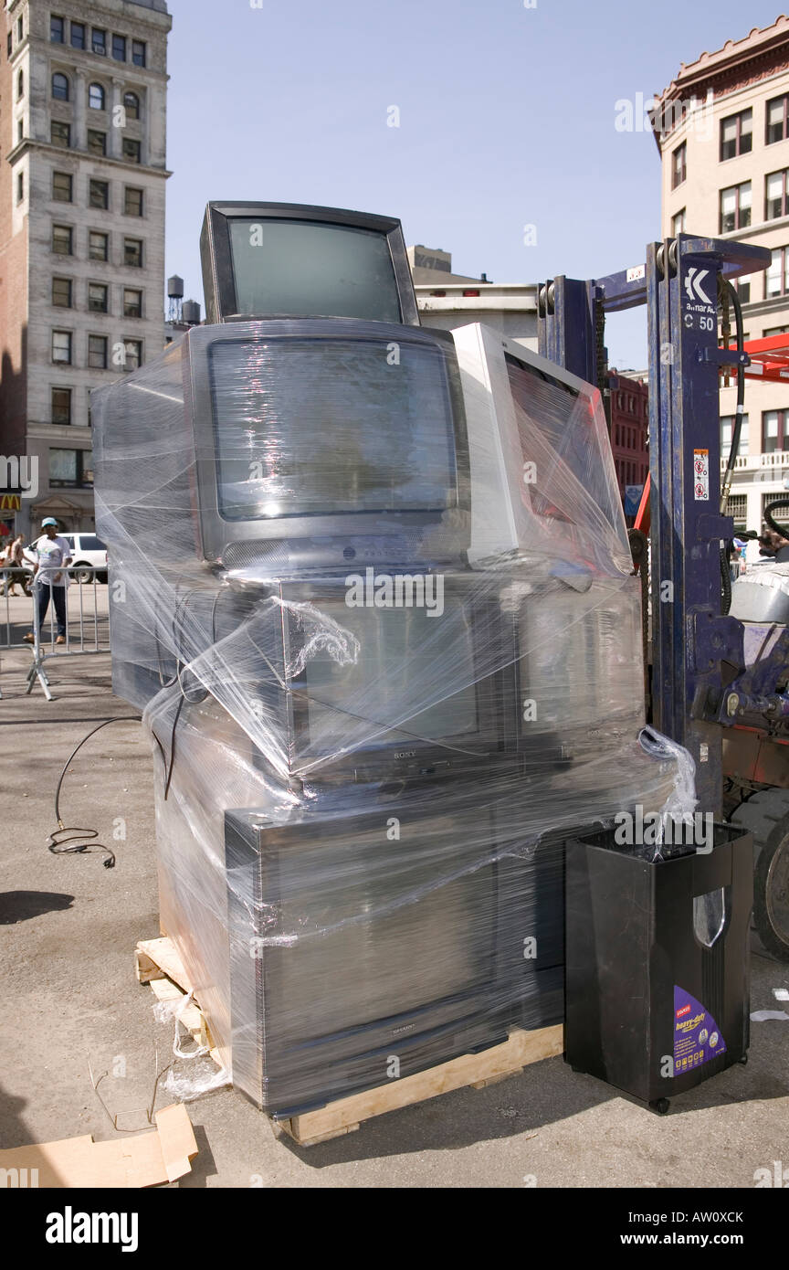 Elektronikschrott sammeln Ereignis für das recycling in New York USA 2007 Stockfoto