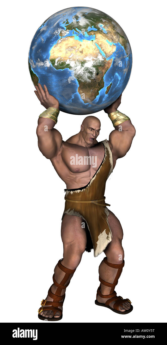 Caveman mit Globus Stockfoto
