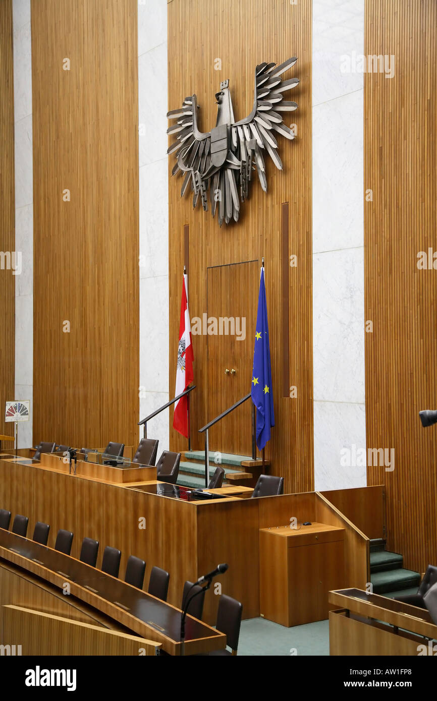 Detail des Saales des österreichisches Mitglied der Nationalversammlung im Parlament, Wien, Österreich Stockfoto